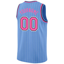 Laden Sie das Bild in den Galerie-Viewer, Custom Light Blue White Pinstripe Pink-Black Authentic Basketball Jersey
