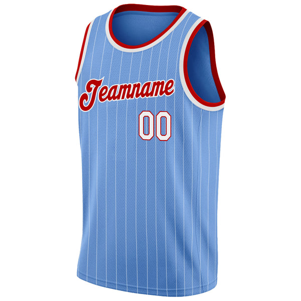 Cheap Custom Light Blue White Pinstripe White-Red Authentic Basketball  Jersey Free Shipping – CustomJerseysPro