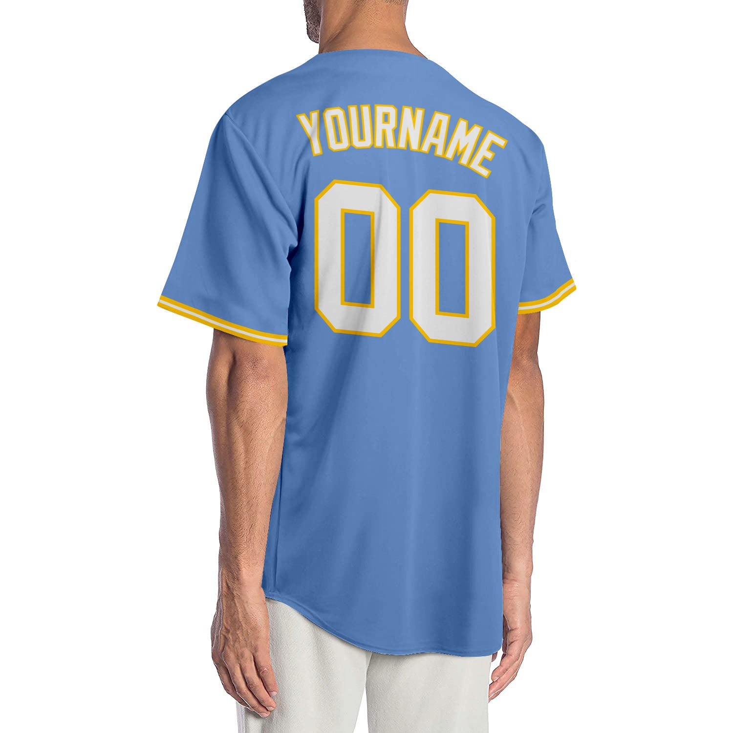 Cheap Custom Light Blue Gold-White Authentic Baseball Jersey Free