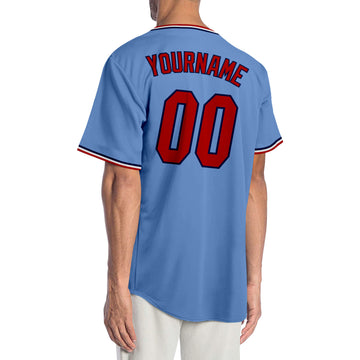 Custom Light Blue Red-Navy Authentic Baseball Jersey