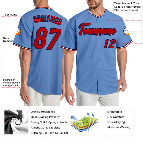 Cheap Custom Powder Blue Red-Navy Authentic Baseball Jersey Free