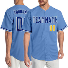 Load image into Gallery viewer, Custom Light Blue Royal-Gold Authentic Baseball Jersey
