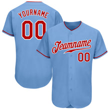 Load image into Gallery viewer, Custom Light Blue Red-White Authentic Baseball Jersey
