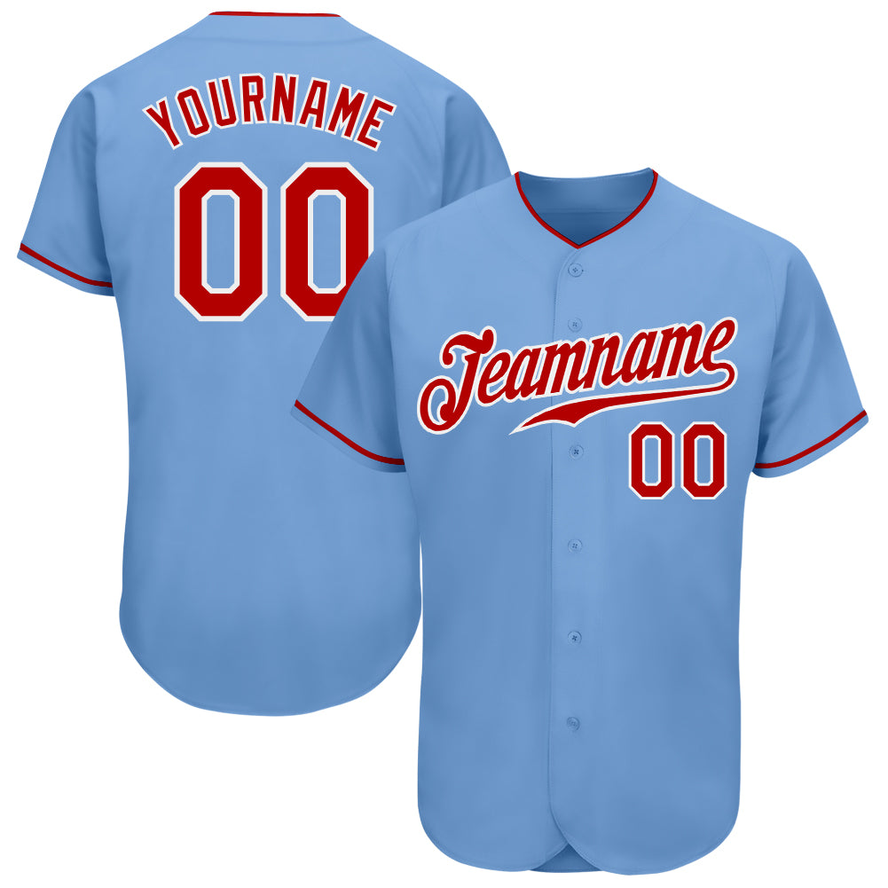 Custom Light Blue Red-White Authentic Baseball Jersey