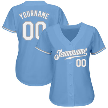 Custom Light Blue White-Gray Authentic Baseball Jersey