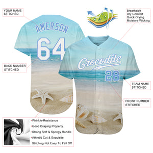 Custom Light Blue White-Light Blue 3D Pattern Design Beach Authentic Baseball Jersey