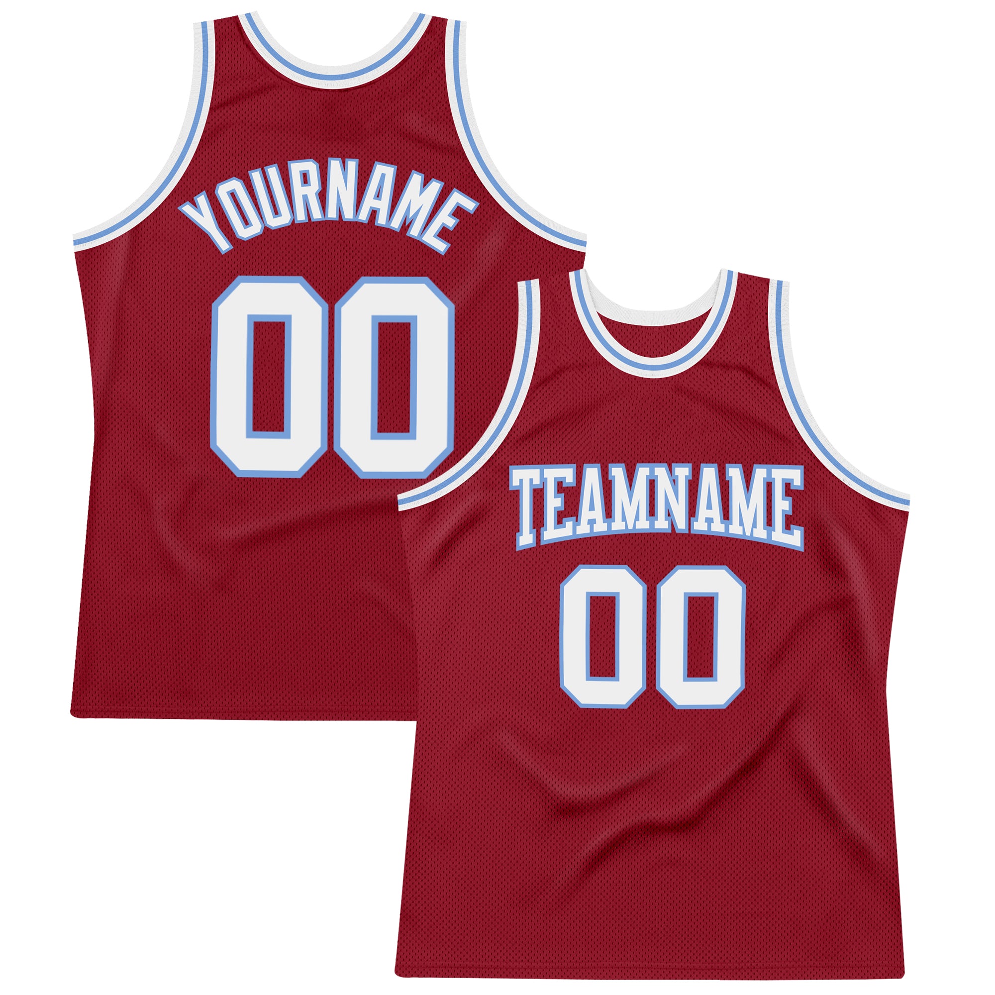 Custom Maroon White-Light Blue Authentic Throwback Basketball Jersey  Discount