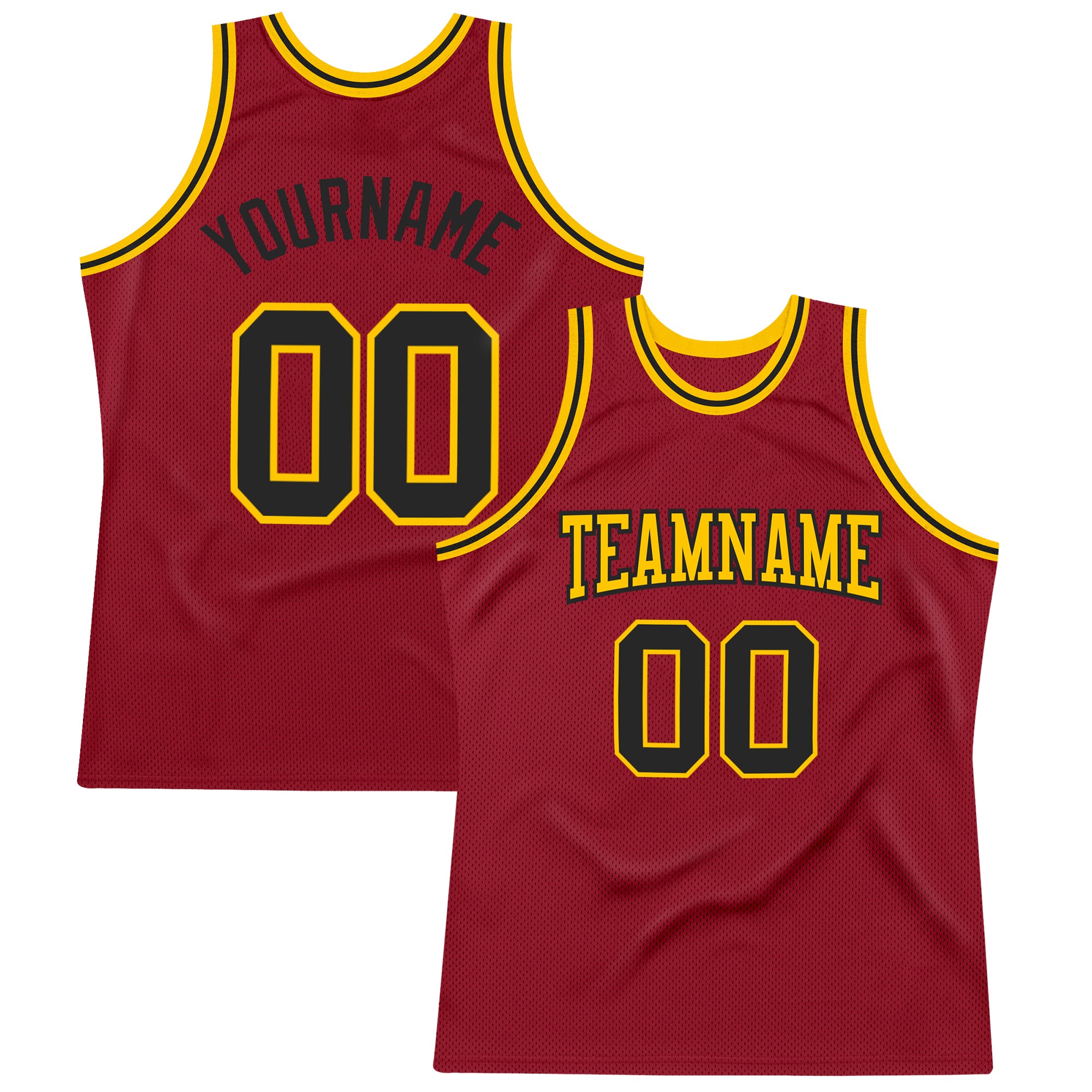 Custom Black Maroon-Gold Authentic Throwback Basketball Jersey