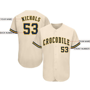 Custom Cream Navy-Gold Baseball Jersey