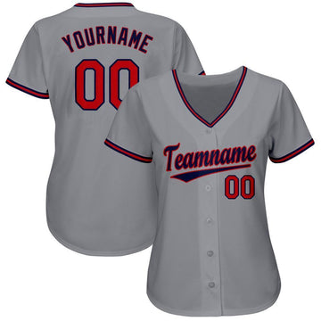 Custom Gray Red-Navy Baseball Jersey