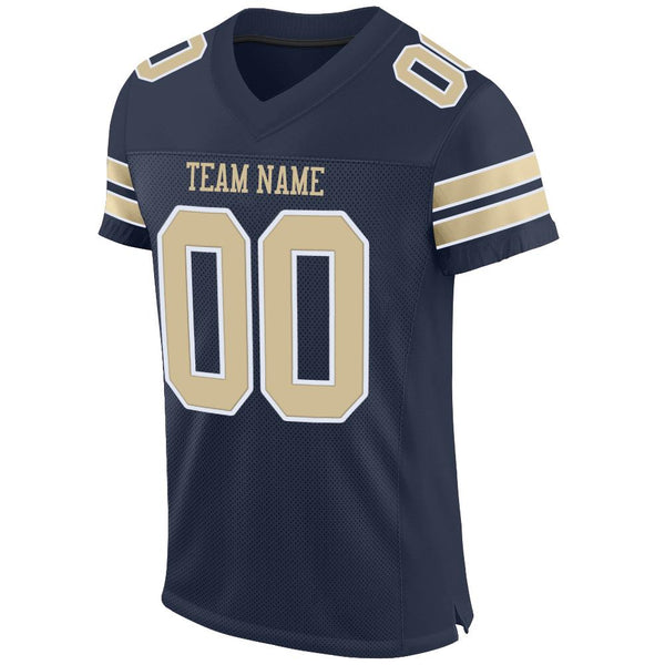 Custom Cream Navy-Gold Mesh Authentic Football Jersey