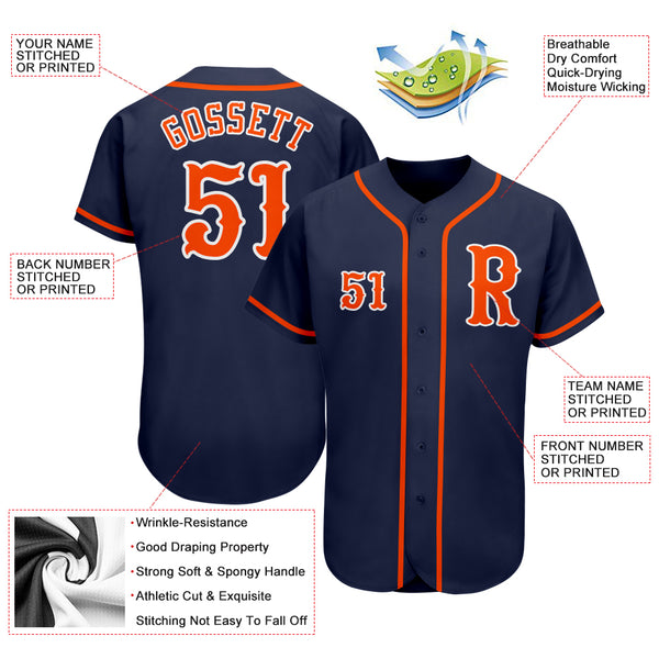 Custom Orange Navy-White Authentic Baseball Jersey Youth Size:S