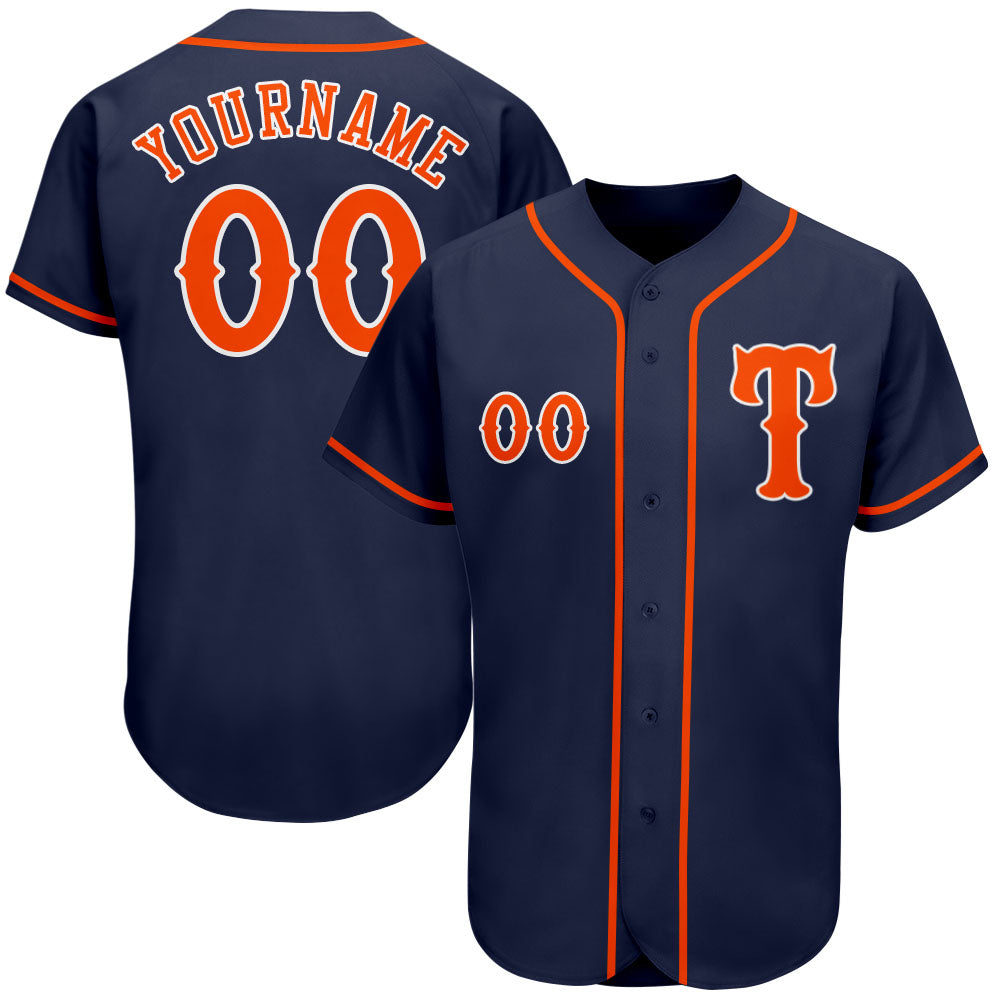 Custom Orange Navy-White Authentic Baseball Jersey Youth Size:S