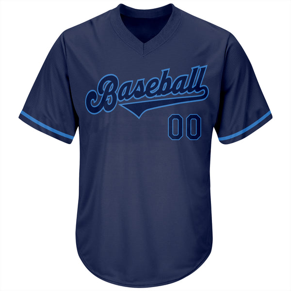 Custom Navy Navy-Powder Blue Authentic Throwback Rib-Knit Baseball Jersey  Shirt