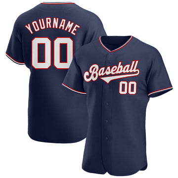 Custom Navy White-Red Authentic Baseball Jersey