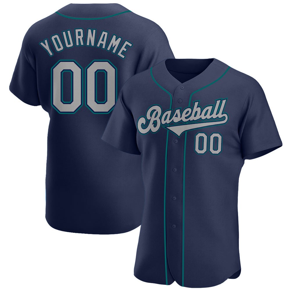 Custom Aqua Gray-Navy Authentic Baseball Jersey Youth Size:M