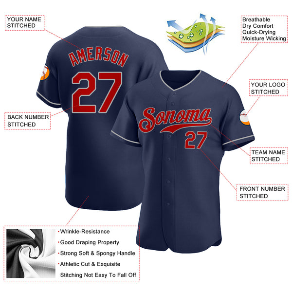 Sale Build Navy Baseball Authentic Gray Jersey Red – CustomJerseysPro