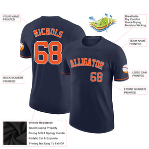 Custom Navy Orange-White Performance T-Shirt