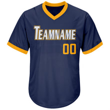 Загрузить изображение в средство просмотра галереи, Custom Navy Gold-White Authentic Throwback Rib-Knit Baseball Jersey Shirt
