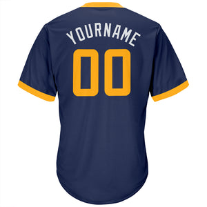 Custom Navy Gold-White Authentic Throwback Rib-Knit Baseball Jersey Shirt