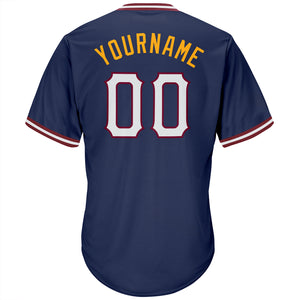 Custom Navy White-Gold Authentic Throwback Rib-Knit Baseball Jersey Shirt