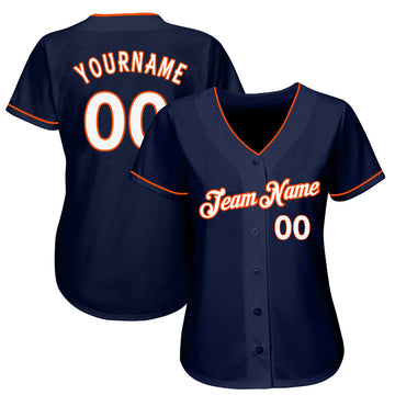 Custom Navy White-Orange Authentic Baseball Jersey