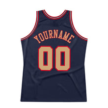 Load image into Gallery viewer, Custom Navy Old Gold-Red Authentic Throwback Basketball Jersey
