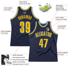 Charger l&#39;image dans la galerie, Custom Navy Gold-Light Blue Authentic Throwback Basketball Jersey
