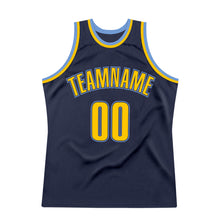 Charger l&#39;image dans la galerie, Custom Navy Gold-Light Blue Authentic Throwback Basketball Jersey
