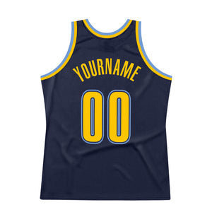 Custom Navy Gold-Light Blue Authentic Throwback Basketball Jersey