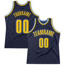 Charger l&#39;image dans la galerie, Custom Navy Gold-Light Blue Authentic Throwback Basketball Jersey
