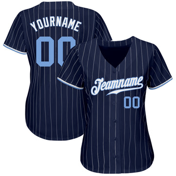 Custom Navy White Pinstripe Light Blue-White Authentic Baseball Jersey