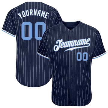 Custom Navy White Pinstripe Light Blue-White Authentic Baseball Jersey