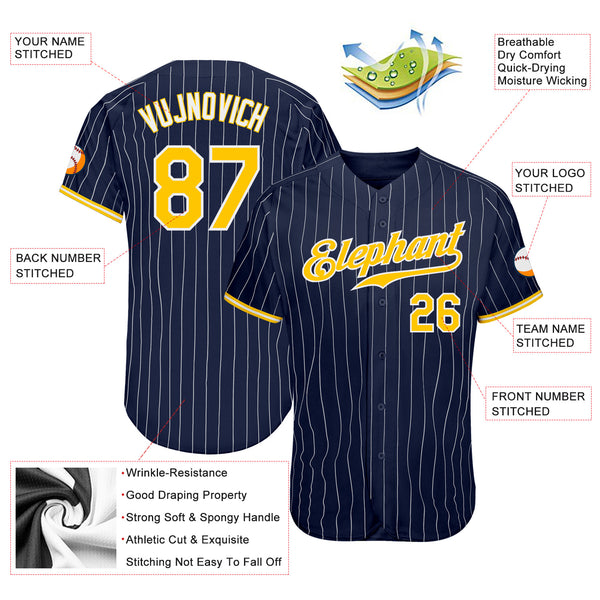 Cheap Custom Gold Navy Pinstripe Navy-White Authentic Baseball Jersey Free  Shipping – CustomJerseysPro