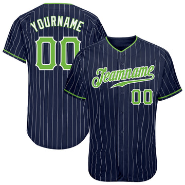 Custom Navy White Pinstripe Neon Green-White Authentic Baseball Jersey