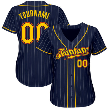 Custom Navy White Pinstripe Gold-Orange Authentic Baseball Jersey