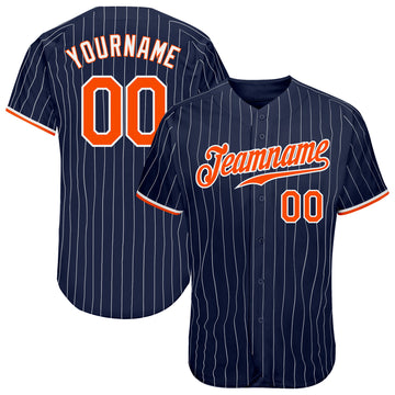 Custom Navy White Pinstripe Orange-White Authentic Baseball Jersey