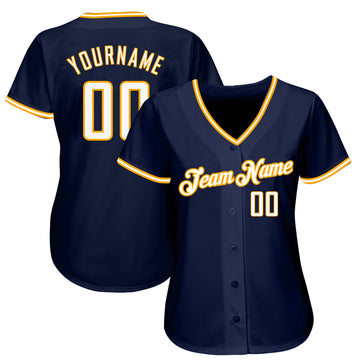 Custom Navy White-Gold Authentic Baseball Jersey