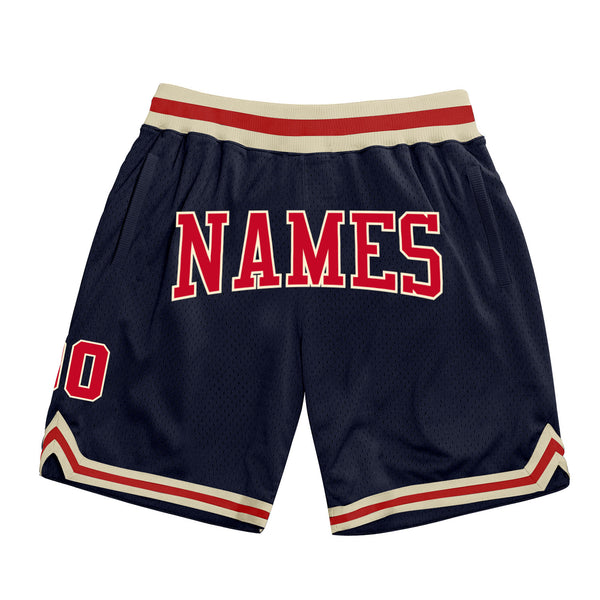 Cheap Custom Navy Red-Cream Authentic Throwback Basketball Shorts