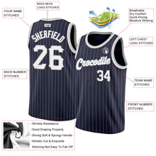 Загрузить изображение в средство просмотра галереи, Custom Navy White Pinstripe White-Gray Authentic Basketball Jersey
