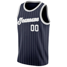 Загрузить изображение в средство просмотра галереи, Custom Navy White Pinstripe White-Gray Authentic Basketball Jersey
