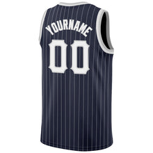 Загрузить изображение в средство просмотра галереи, Custom Navy White Pinstripe White-Gray Authentic Basketball Jersey
