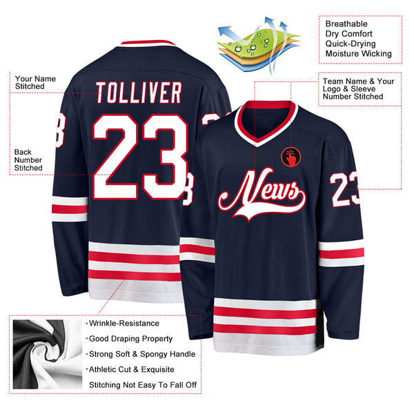 Cheap Custom White Navy-Red Hockey Jersey Free Shipping