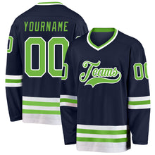 Загрузить изображение в средство просмотра галереи, Custom Navy Neon Green-White Hockey Jersey
