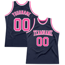 Charger l&#39;image dans la galerie, Custom Navy Pink-White Authentic Throwback Basketball Jersey
