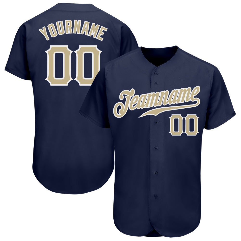 Cheap Custom Navy Old Gold-White Authentic Baseball Jersey