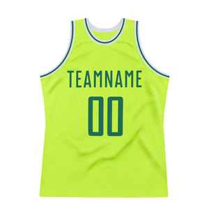 Custom Neon Green Kelly Green-White Authentic Throwback Basketball Jersey