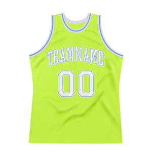 Custom Neon Green White-Light Blue Authentic Throwback Basketball Jersey