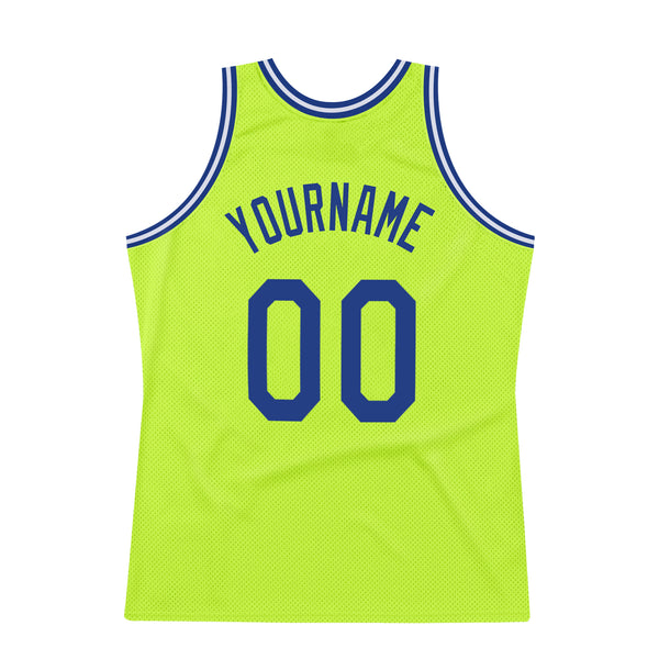 Custom Neon Green Royal Authentic Throwback Basketball Jersey Discount