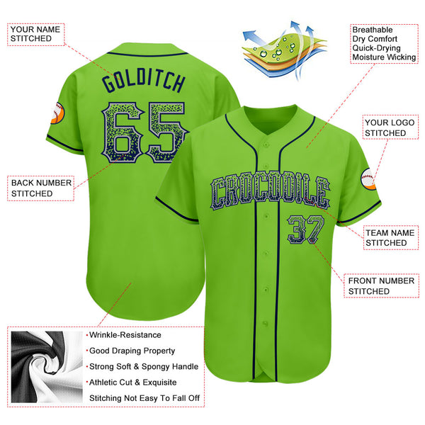 Cheap Custom Gray Neon Green-Navy Authentic Baseball Jersey Free